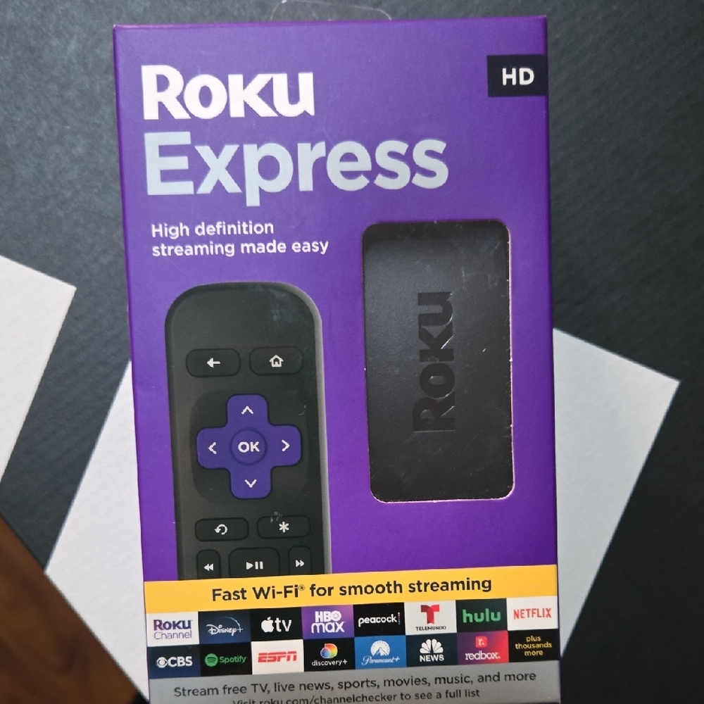 Roku Express HD Streaming Player - Purple and Black Packaging